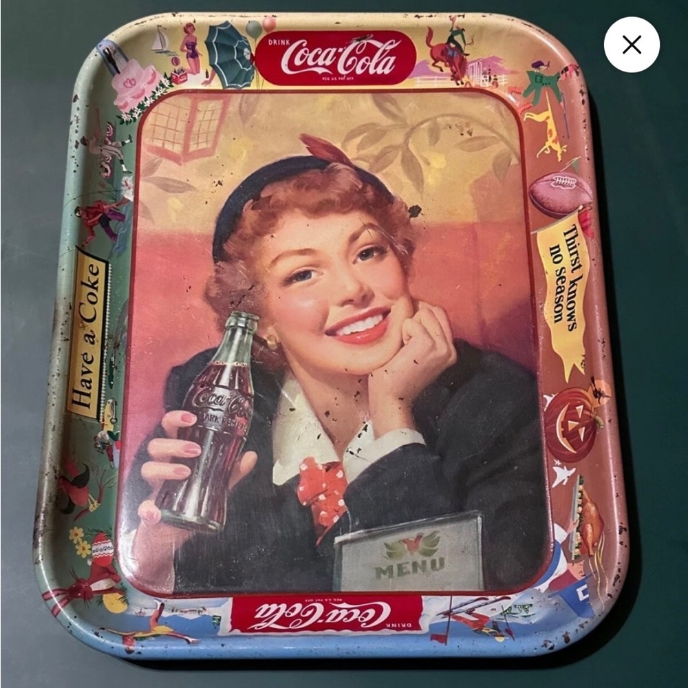 Vintage Coca-Cola Metal Serving Tray Woman